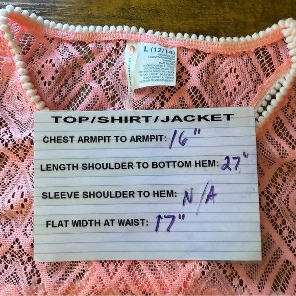 O’rageous Full Lace Pink Floral Tank Top Size Large Boho Unique Beach Romantic - Picture 9 of 11